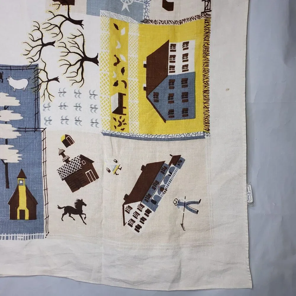 LEACOCK PRINTS Vintage White Blue and Yellow Country Farmhouse Square Tablecloth